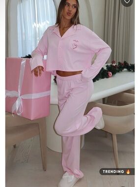 White fox Two-Piece Pajama Set in Light Pink